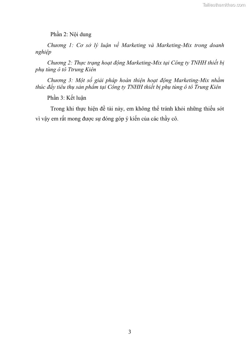 Khóa luận tốt nghiệp quản trị marketing Hoàn thiện hoạt động Marketing-mix nhằm thúc đẩy tiêu thụ sản phẩm của Công ty TNHH thiết bị phụ tùng ô tô Trung Kiên - 2 Trang 14