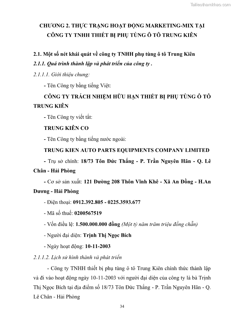 Khóa luận tốt nghiệp quản trị marketing Hoàn thiện hoạt động Marketing-mix nhằm thúc đẩy tiêu thụ sản phẩm của Công ty TNHH thiết bị phụ tùng ô tô Trung Kiên - 4 Trang 45