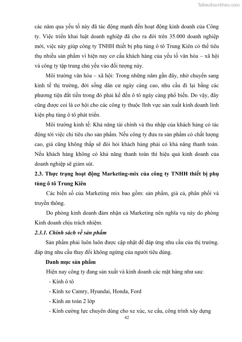 Khóa luận tốt nghiệp quản trị marketing Hoàn thiện hoạt động Marketing-mix nhằm thúc đẩy tiêu thụ sản phẩm của Công ty TNHH thiết bị phụ tùng ô tô Trung Kiên - 5 Trang 53