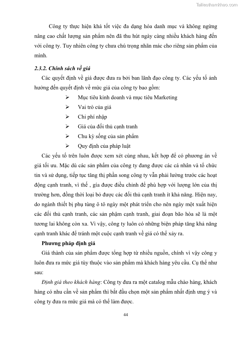 Khóa luận tốt nghiệp quản trị marketing Hoàn thiện hoạt động Marketing-mix nhằm thúc đẩy tiêu thụ sản phẩm của Công ty TNHH thiết bị phụ tùng ô tô Trung Kiên - 5 Trang 55