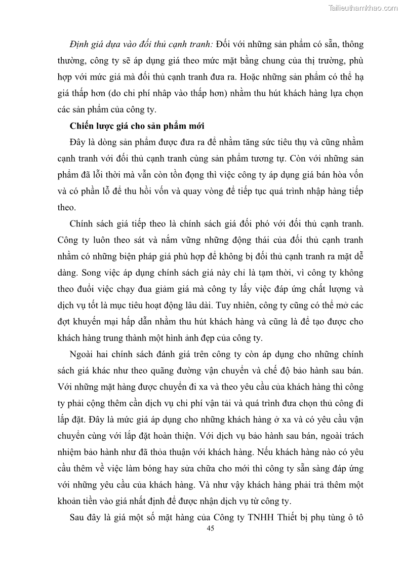 Khóa luận tốt nghiệp quản trị marketing Hoàn thiện hoạt động Marketing-mix nhằm thúc đẩy tiêu thụ sản phẩm của Công ty TNHH thiết bị phụ tùng ô tô Trung Kiên - 5 Trang 56