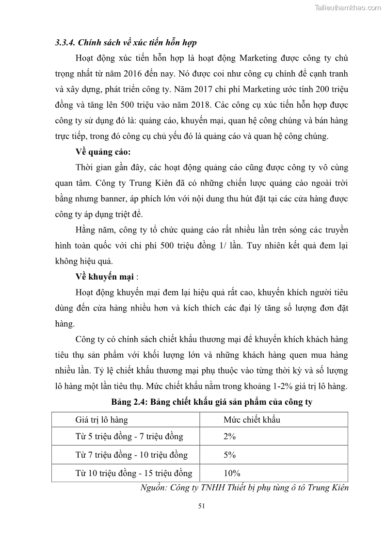 Khóa luận tốt nghiệp quản trị marketing Hoàn thiện hoạt động Marketing-mix nhằm thúc đẩy tiêu thụ sản phẩm của Công ty TNHH thiết bị phụ tùng ô tô Trung Kiên - 6 Trang 62