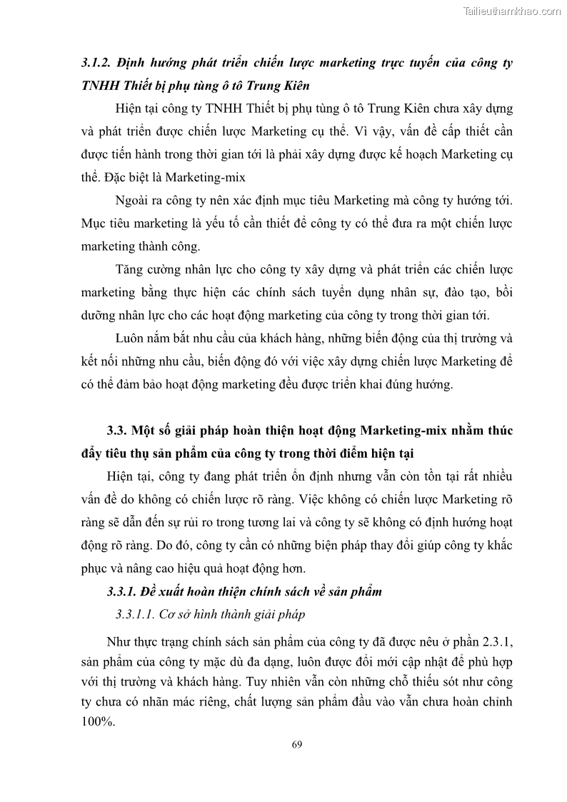 Khóa luận tốt nghiệp quản trị marketing Hoàn thiện hoạt động Marketing-mix nhằm thúc đẩy tiêu thụ sản phẩm của Công ty TNHH thiết bị phụ tùng ô tô Trung Kiên - 7 Trang 80