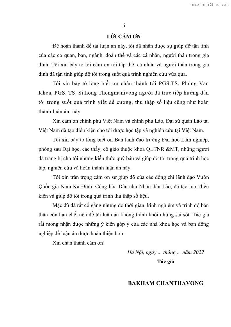 Luận án tiến sĩ lâm nghiệp Nghiên cứu ứng dụng công nghệ địa không gian trong quản lý tài nguyên rừng tại khu vực Vườn Quốc gia Nam Ka Đinh, nước Cộng hòa Dân chủ Nhân dân Lào - 1 Trang 4