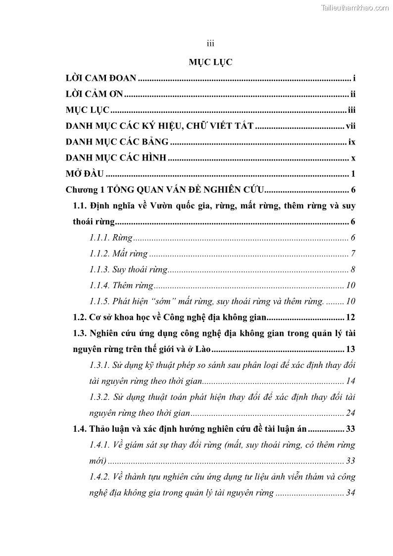 Luận án tiến sĩ lâm nghiệp Nghiên cứu ứng dụng công nghệ địa không gian trong quản lý tài nguyên rừng tại khu vực Vườn Quốc gia Nam Ka Đinh, nước Cộng hòa Dân chủ Nhân dân Lào - 1 Trang 5