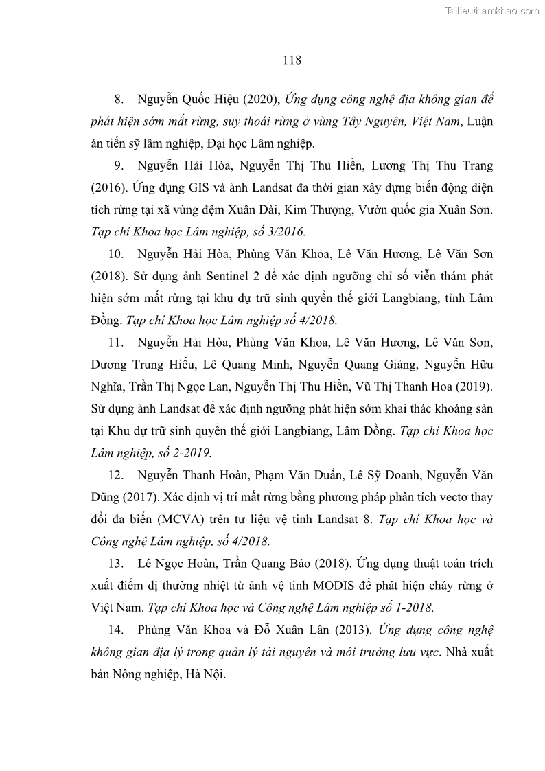 Luận án tiến sĩ lâm nghiệp Nghiên cứu ứng dụng công nghệ địa không gian trong quản lý tài nguyên rừng tại khu vực Vườn Quốc gia Nam Ka Đinh, nước Cộng hòa Dân chủ Nhân dân Lào - 11 Trang 131