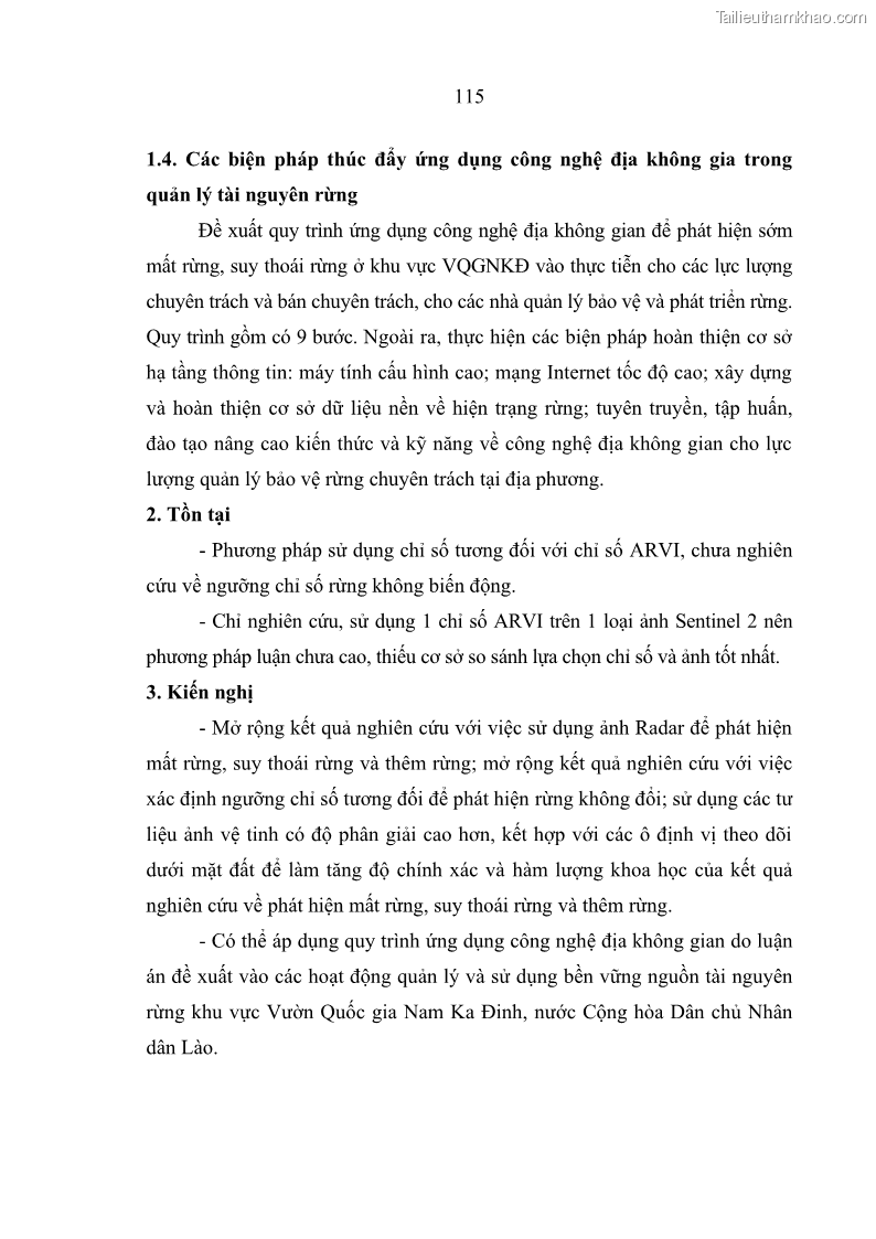 Luận án tiến sĩ lâm nghiệp Nghiên cứu ứng dụng công nghệ địa không gian trong quản lý tài nguyên rừng tại khu vực Vườn Quốc gia Nam Ka Đinh, nước Cộng hòa Dân chủ Nhân dân Lào - 11 Trang 128