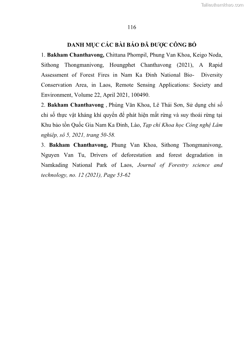 Luận án tiến sĩ lâm nghiệp Nghiên cứu ứng dụng công nghệ địa không gian trong quản lý tài nguyên rừng tại khu vực Vườn Quốc gia Nam Ka Đinh, nước Cộng hòa Dân chủ Nhân dân Lào - 11 Trang 129