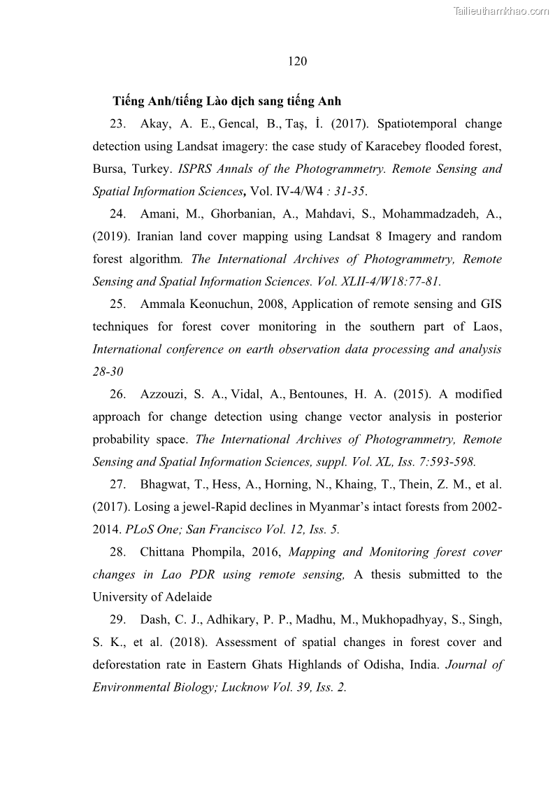 Luận án tiến sĩ lâm nghiệp Nghiên cứu ứng dụng công nghệ địa không gian trong quản lý tài nguyên rừng tại khu vực Vườn Quốc gia Nam Ka Đinh, nước Cộng hòa Dân chủ Nhân dân Lào - 12 Trang 133