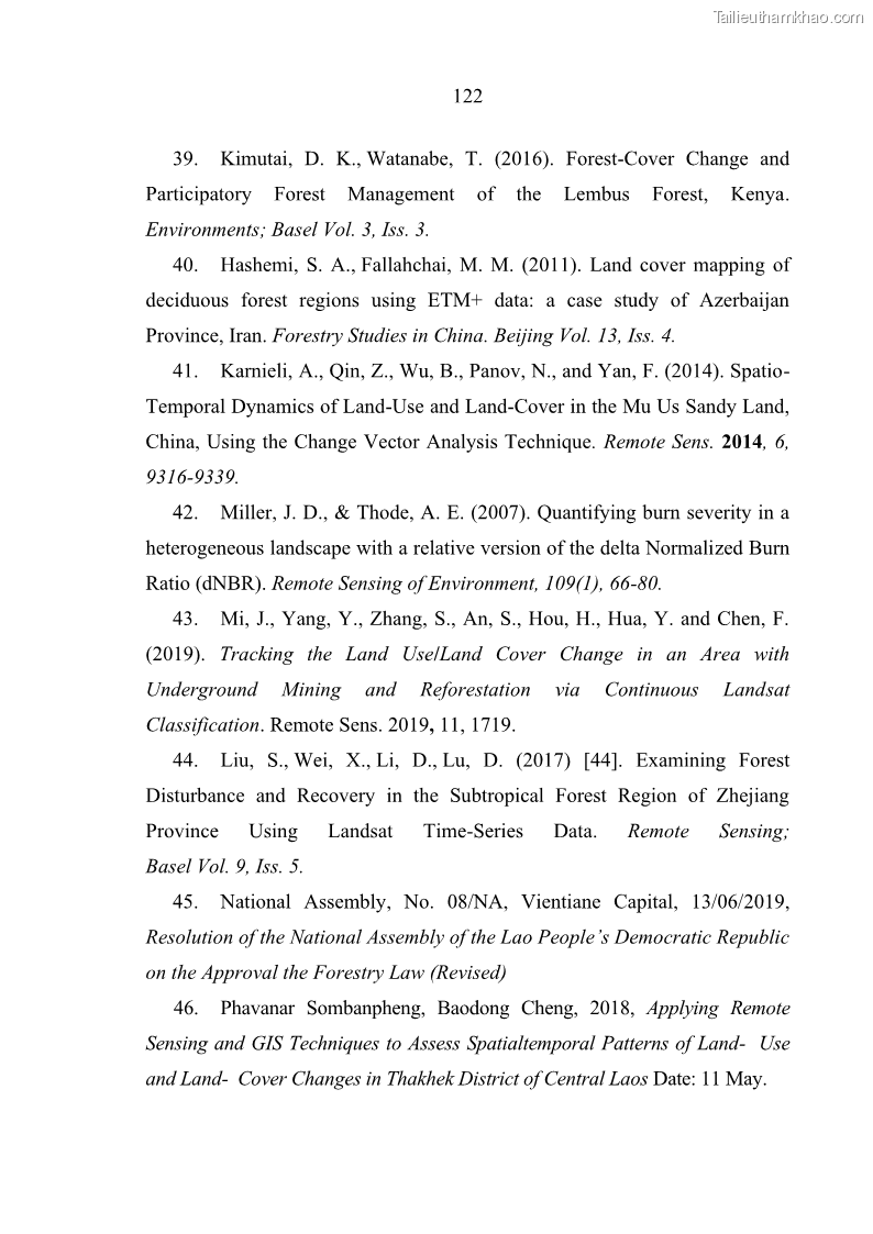 Luận án tiến sĩ lâm nghiệp Nghiên cứu ứng dụng công nghệ địa không gian trong quản lý tài nguyên rừng tại khu vực Vườn Quốc gia Nam Ka Đinh, nước Cộng hòa Dân chủ Nhân dân Lào - 12 Trang 135