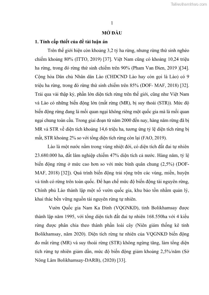 Luận án tiến sĩ lâm nghiệp Nghiên cứu ứng dụng công nghệ địa không gian trong quản lý tài nguyên rừng tại khu vực Vườn Quốc gia Nam Ka Đinh, nước Cộng hòa Dân chủ Nhân dân Lào - 2 Trang 14