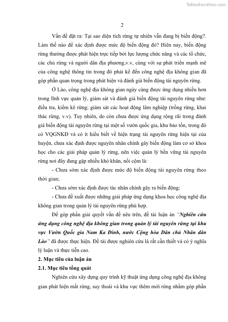 Luận án tiến sĩ lâm nghiệp Nghiên cứu ứng dụng công nghệ địa không gian trong quản lý tài nguyên rừng tại khu vực Vườn Quốc gia Nam Ka Đinh, nước Cộng hòa Dân chủ Nhân dân Lào - 2 Trang 15