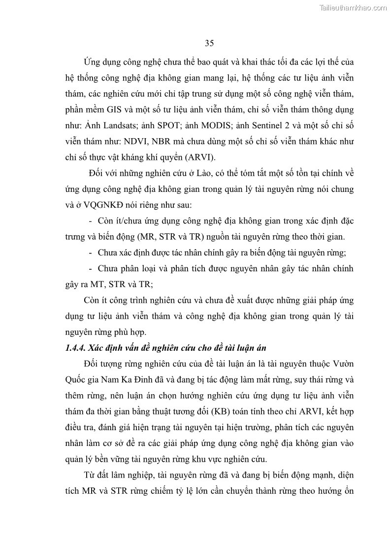 Luận án tiến sĩ lâm nghiệp Nghiên cứu ứng dụng công nghệ địa không gian trong quản lý tài nguyên rừng tại khu vực Vườn Quốc gia Nam Ka Đinh, nước Cộng hòa Dân chủ Nhân dân Lào - 4 Trang 48