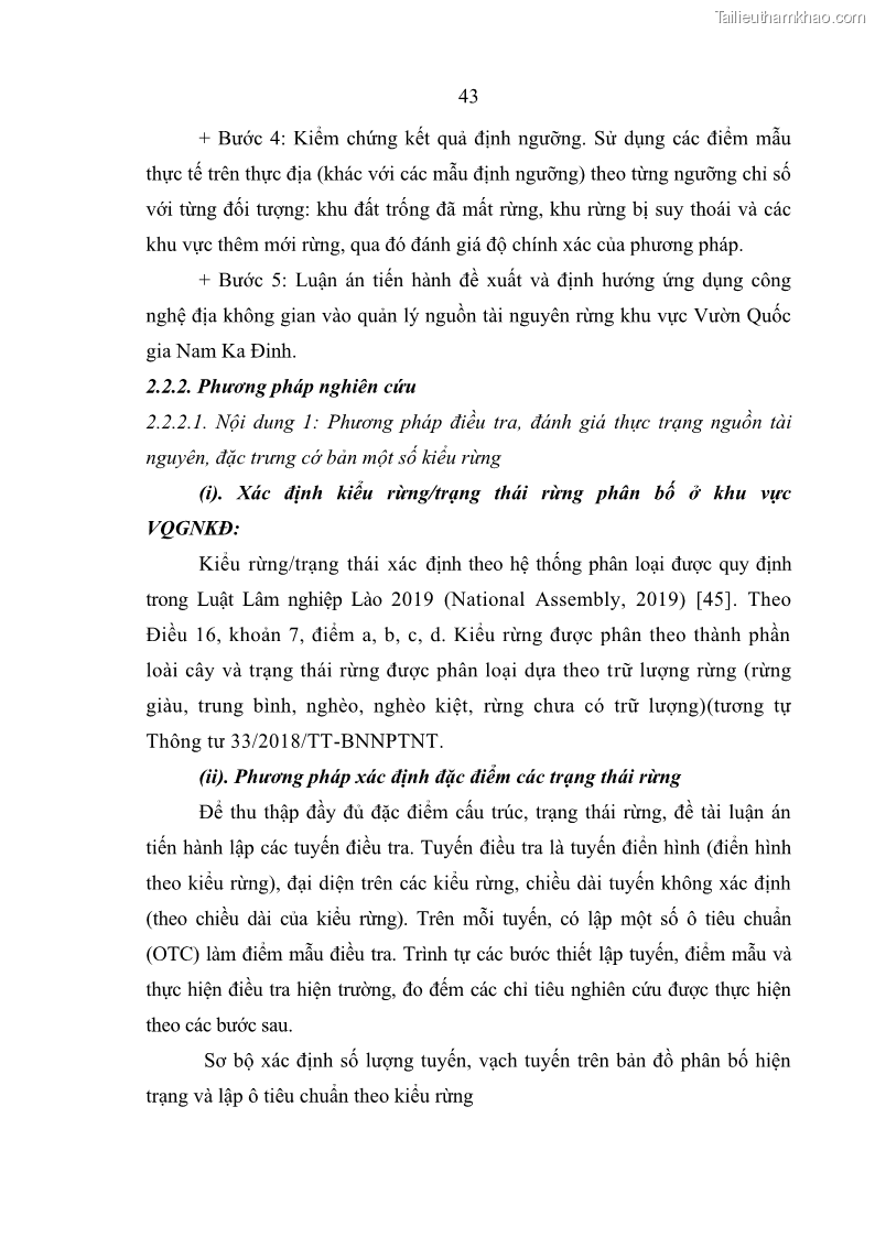 Luận án tiến sĩ lâm nghiệp Nghiên cứu ứng dụng công nghệ địa không gian trong quản lý tài nguyên rừng tại khu vực Vườn Quốc gia Nam Ka Đinh, nước Cộng hòa Dân chủ Nhân dân Lào - 5 Trang 56