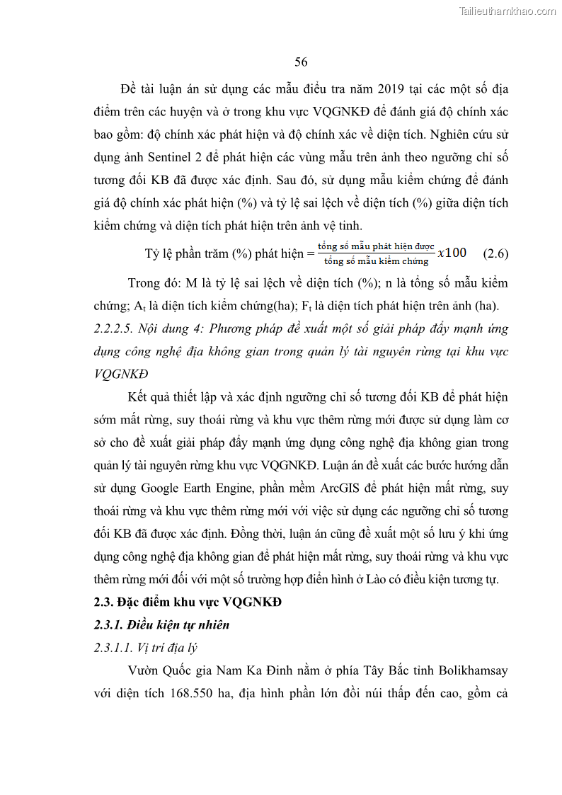 Luận án tiến sĩ lâm nghiệp Nghiên cứu ứng dụng công nghệ địa không gian trong quản lý tài nguyên rừng tại khu vực Vườn Quốc gia Nam Ka Đinh, nước Cộng hòa Dân chủ Nhân dân Lào - 6 Trang 69