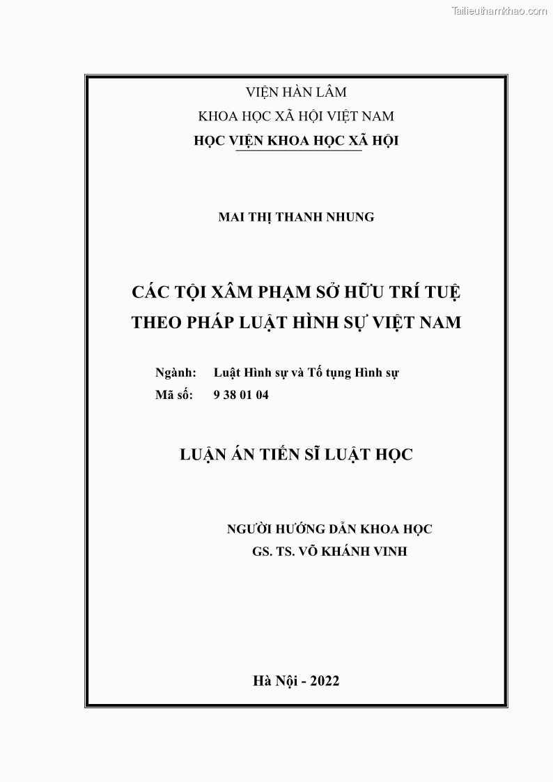 Luận án tiến sĩ luật học Các tội xâm phạm sở hữu trí tuệ theo pháp luật hình sự Việt Nam - 1 Trang 2