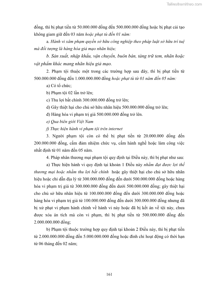 Luận án tiến sĩ luật học Các tội xâm phạm sở hữu trí tuệ theo pháp luật hình sự Việt Nam - 14 Trang 168