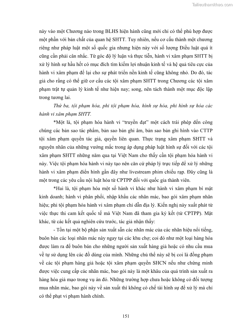 Luận án tiến sĩ luật học Các tội xâm phạm sở hữu trí tuệ theo pháp luật hình sự Việt Nam - 14 Trang 158