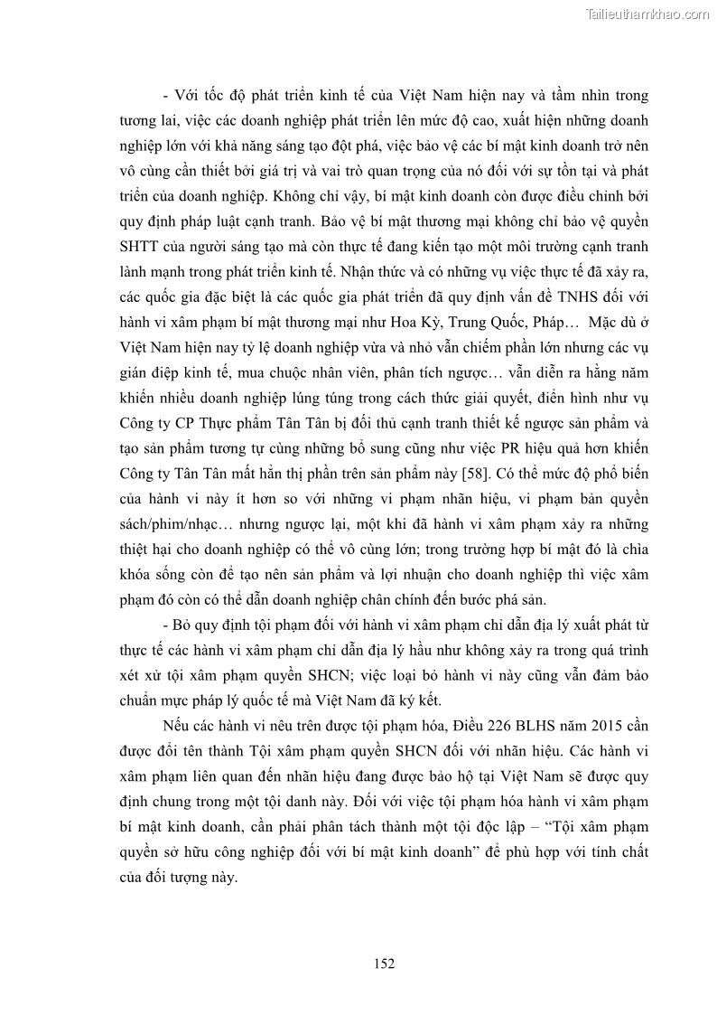 Luận án tiến sĩ luật học Các tội xâm phạm sở hữu trí tuệ theo pháp luật hình sự Việt Nam - 14 Trang 159