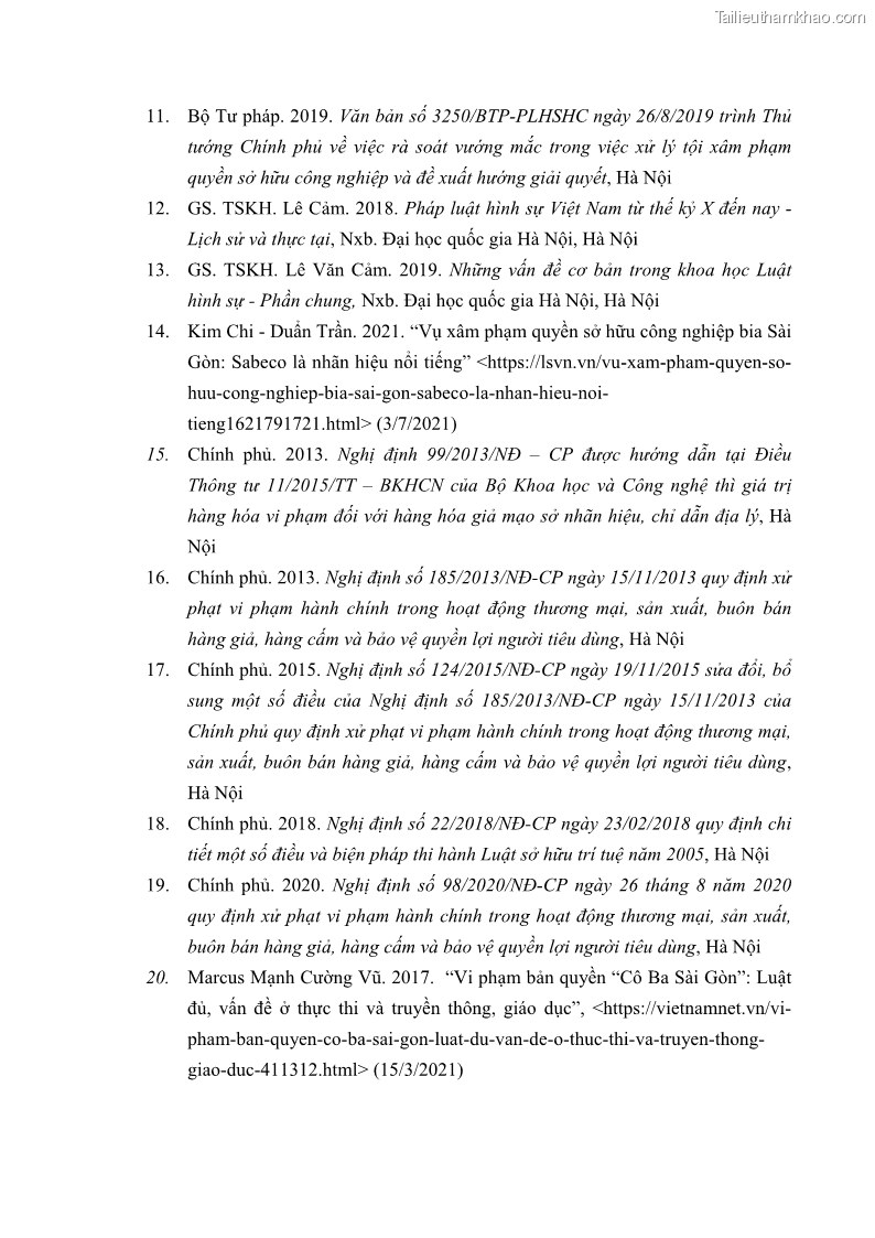 Luận án tiến sĩ luật học Các tội xâm phạm sở hữu trí tuệ theo pháp luật hình sự Việt Nam - 15 Trang 179