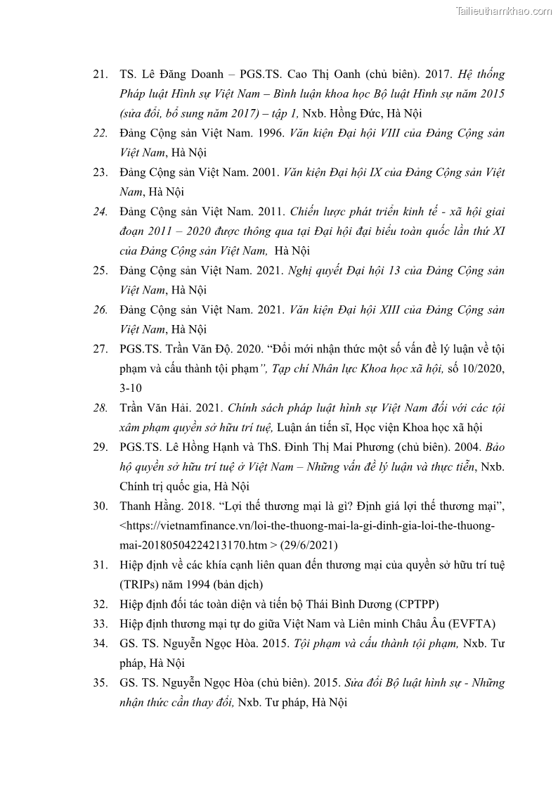 Luận án tiến sĩ luật học Các tội xâm phạm sở hữu trí tuệ theo pháp luật hình sự Việt Nam - 15 Trang 180