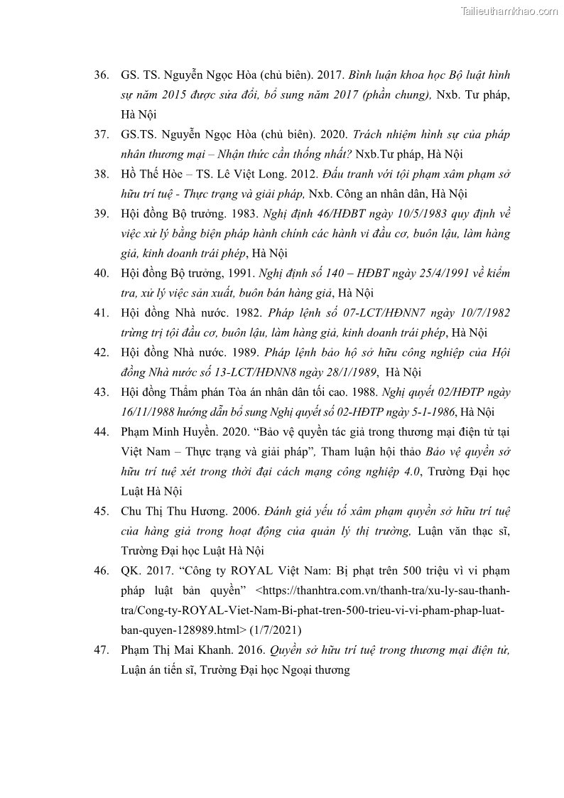 Luận án tiến sĩ luật học Các tội xâm phạm sở hữu trí tuệ theo pháp luật hình sự Việt Nam - 16 Trang 181