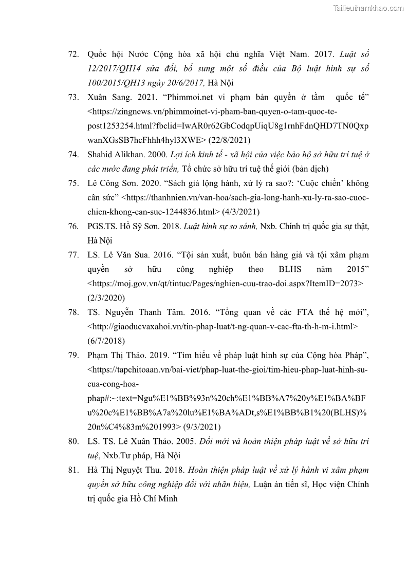 Luận án tiến sĩ luật học Các tội xâm phạm sở hữu trí tuệ theo pháp luật hình sự Việt Nam - 16 Trang 184