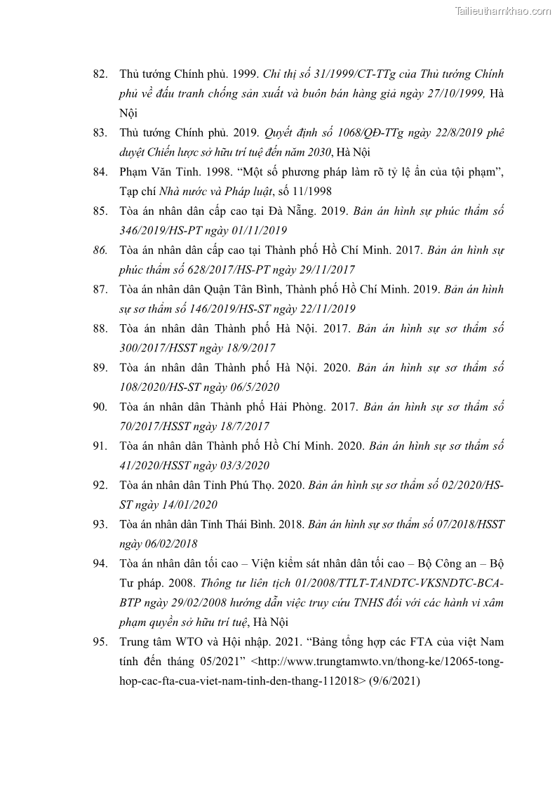 Luận án tiến sĩ luật học Các tội xâm phạm sở hữu trí tuệ theo pháp luật hình sự Việt Nam - 16 Trang 185