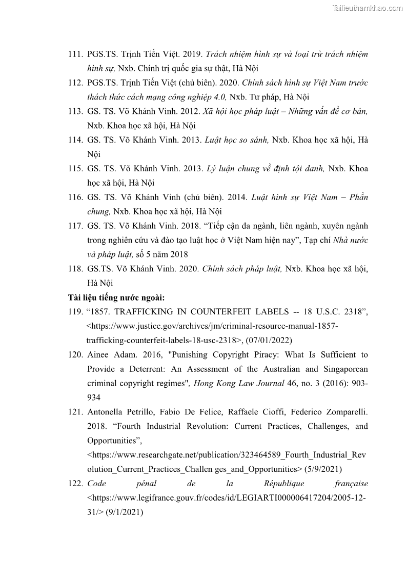 Luận án tiến sĩ luật học Các tội xâm phạm sở hữu trí tuệ theo pháp luật hình sự Việt Nam - 16 Trang 187