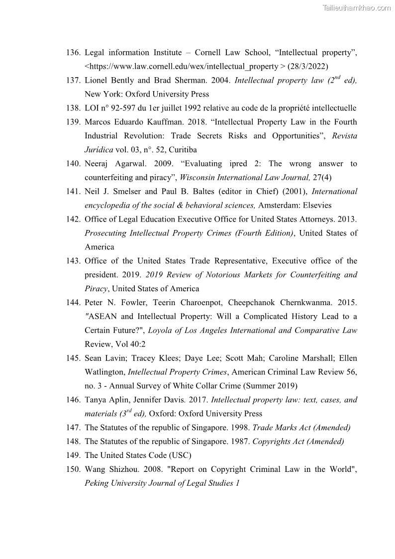 Luận án tiến sĩ luật học Các tội xâm phạm sở hữu trí tuệ theo pháp luật hình sự Việt Nam - 16 Trang 189