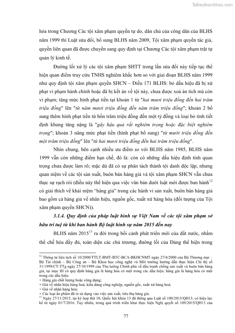Luận án tiến sĩ luật học Các tội xâm phạm sở hữu trí tuệ theo pháp luật hình sự Việt Nam - 7 Trang 84
