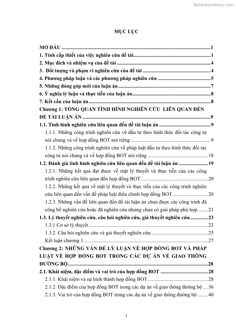Luận án tiến sĩ luật học Hợp đồng xây dựng - kinh doanh - chuyển giao trong các dự án về giao thông đường bộ theo pháp luật Việt Nam hiện nay - 1 Trang 3