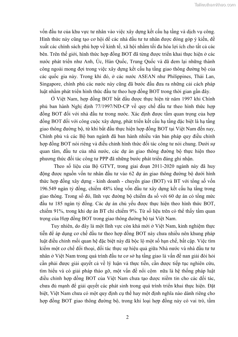 Luận án tiến sĩ luật học Hợp đồng xây dựng - kinh doanh - chuyển giao trong các dự án về giao thông đường bộ theo pháp luật Việt Nam hiện nay - 1 Trang 8
