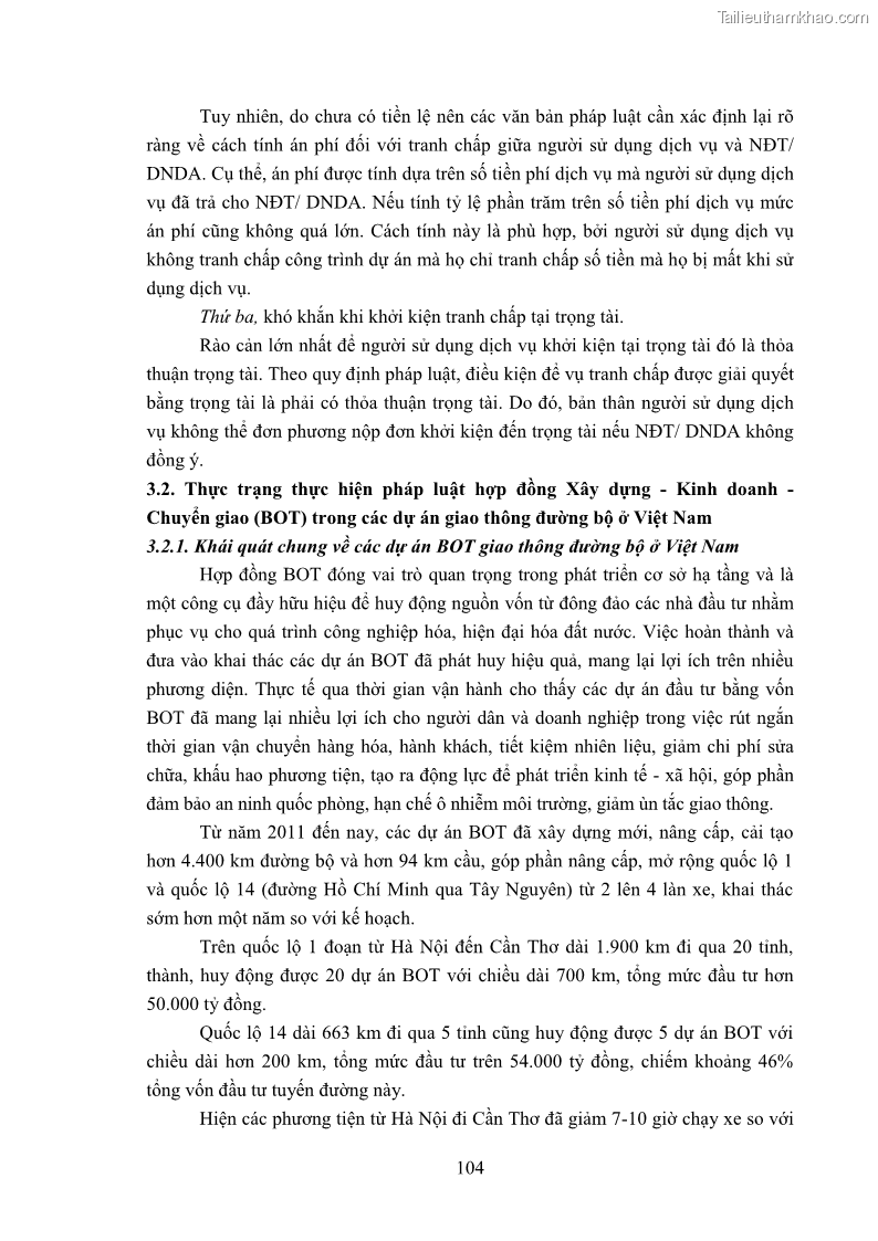 Luận án tiến sĩ luật học Hợp đồng xây dựng - kinh doanh - chuyển giao trong các dự án về giao thông đường bộ theo pháp luật Việt Nam hiện nay - 10 Trang 110