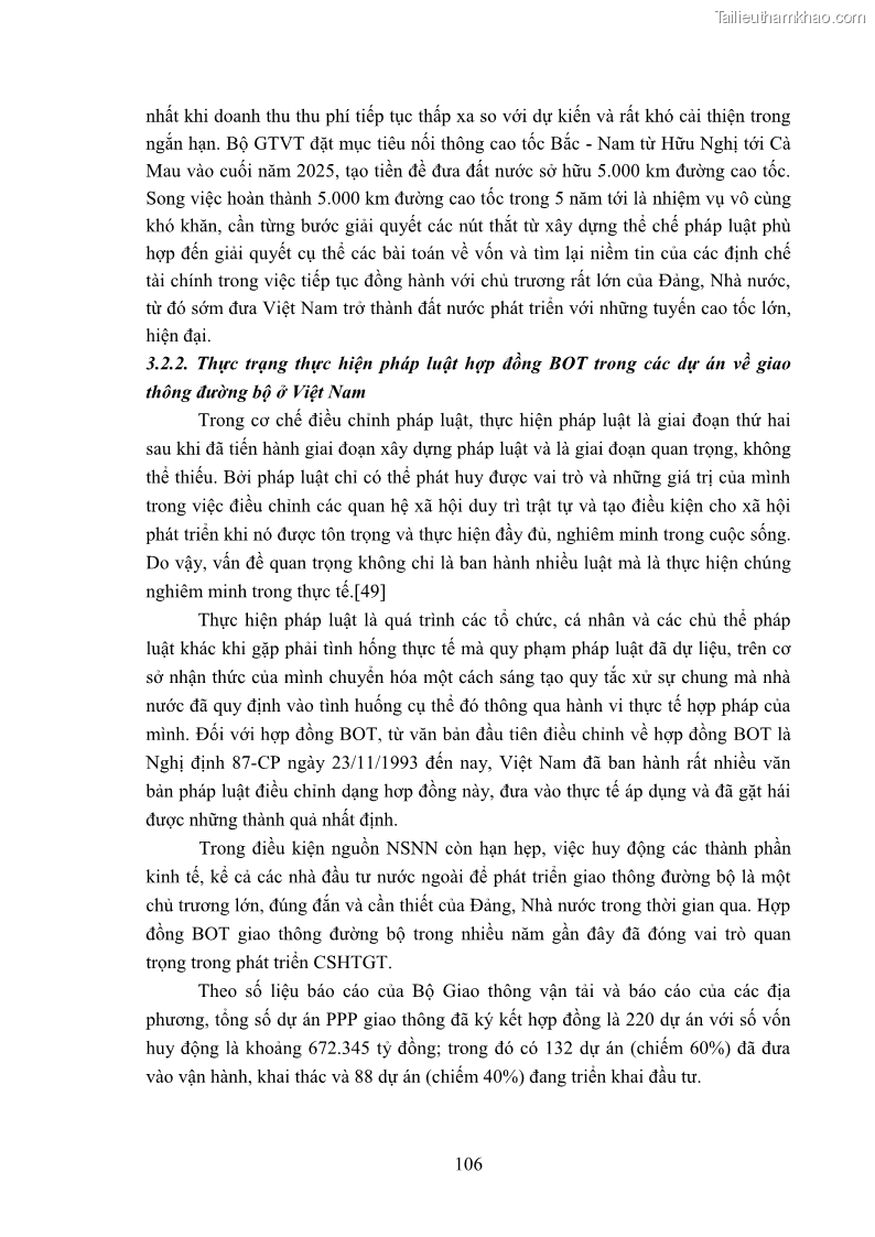 Luận án tiến sĩ luật học Hợp đồng xây dựng - kinh doanh - chuyển giao trong các dự án về giao thông đường bộ theo pháp luật Việt Nam hiện nay - 10 Trang 112