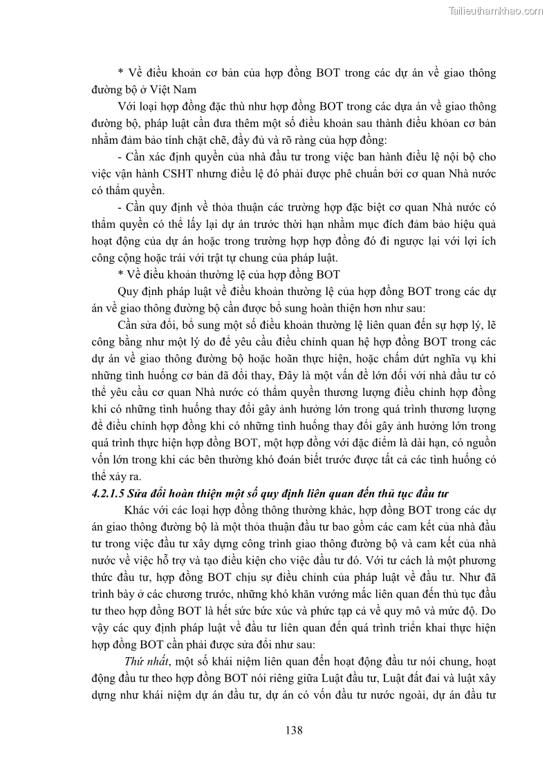 Luận án tiến sĩ luật học Hợp đồng xây dựng - kinh doanh - chuyển giao trong các dự án về giao thông đường bộ theo pháp luật Việt Nam hiện nay - 12 Trang 144