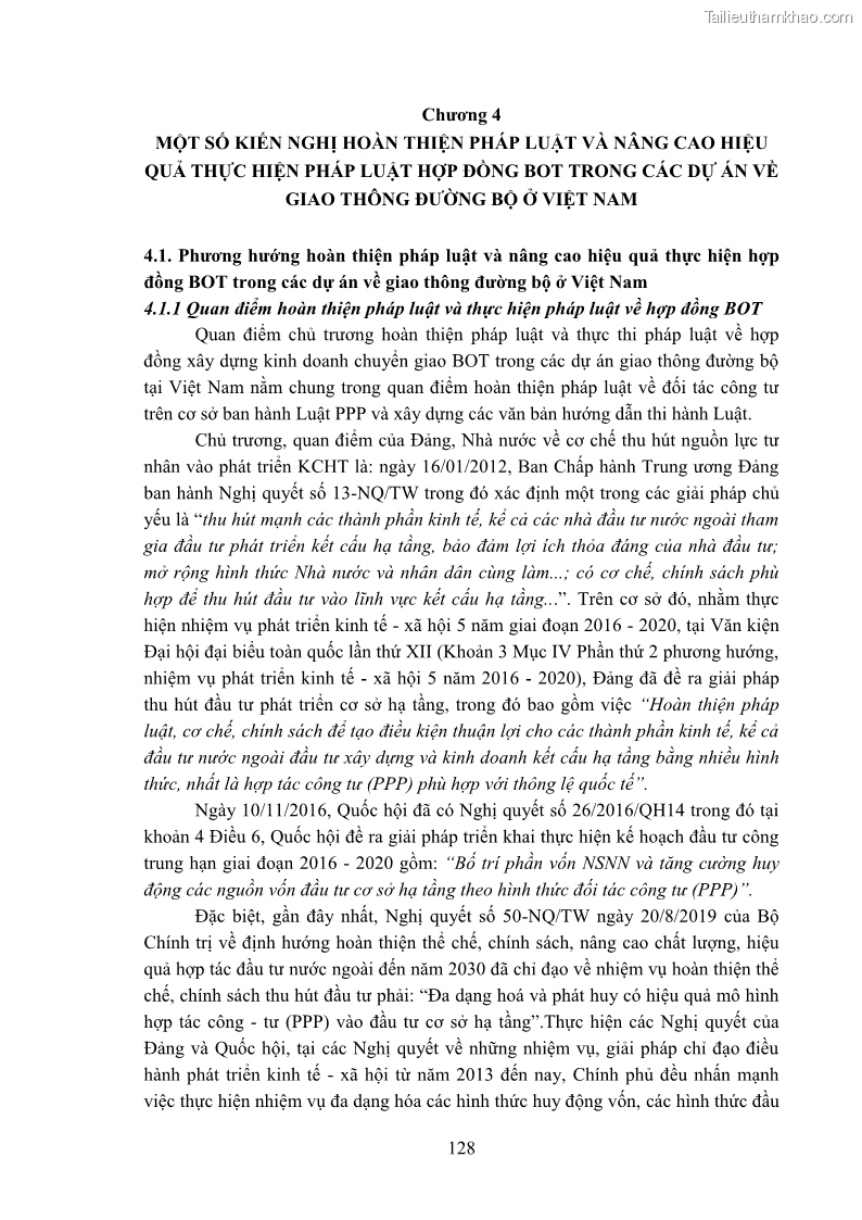 Luận án tiến sĩ luật học Hợp đồng xây dựng - kinh doanh - chuyển giao trong các dự án về giao thông đường bộ theo pháp luật Việt Nam hiện nay - 12 Trang 134