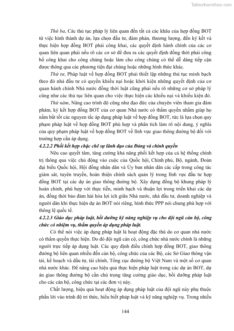 Luận án tiến sĩ luật học Hợp đồng xây dựng - kinh doanh - chuyển giao trong các dự án về giao thông đường bộ theo pháp luật Việt Nam hiện nay - 13 Trang 150