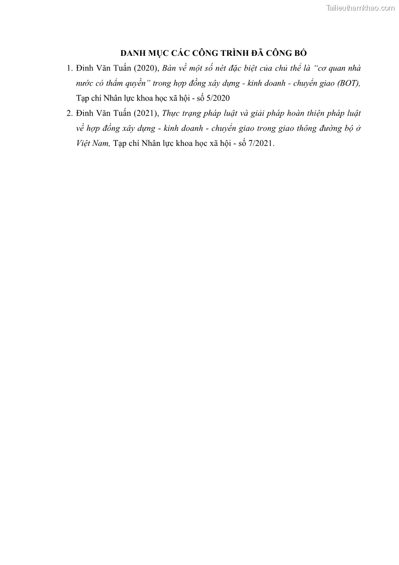 Luận án tiến sĩ luật học Hợp đồng xây dựng - kinh doanh - chuyển giao trong các dự án về giao thông đường bộ theo pháp luật Việt Nam hiện nay - 14 Trang 158
