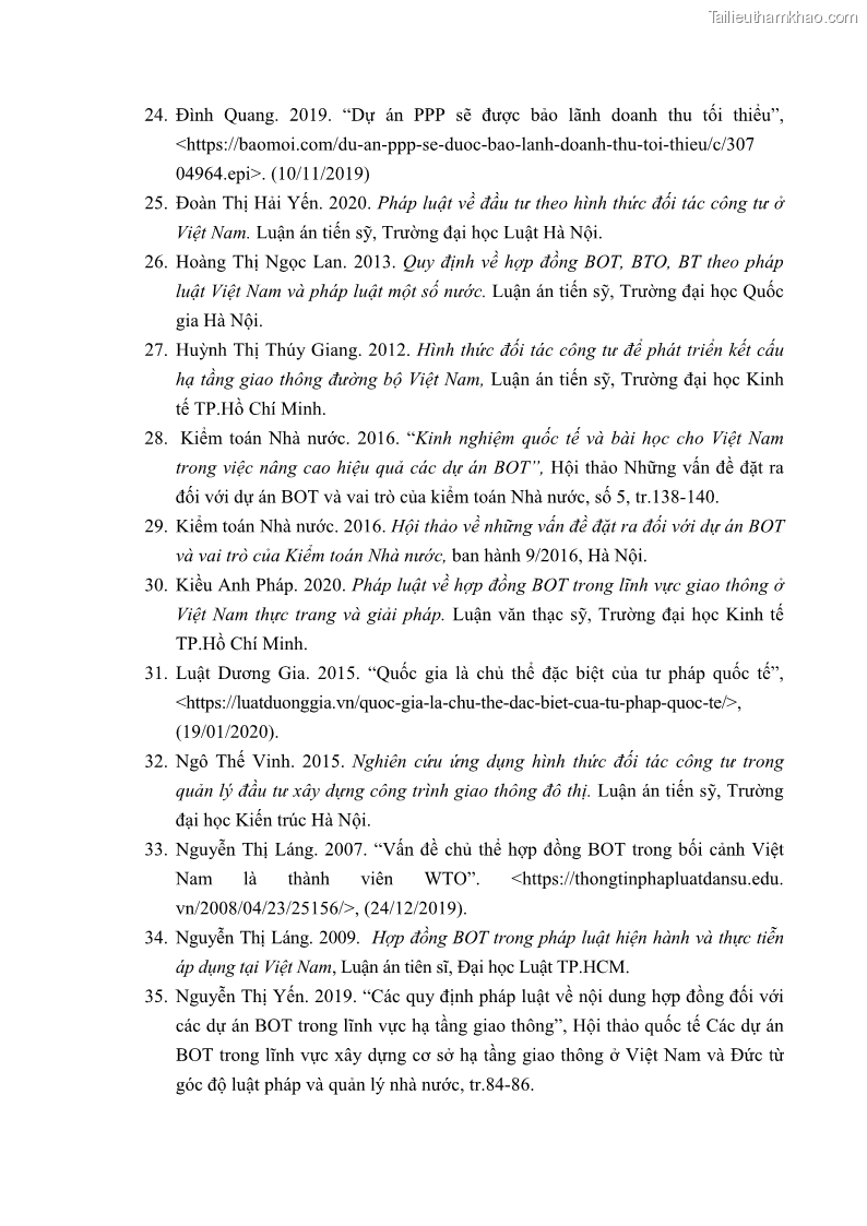 Luận án tiến sĩ luật học Hợp đồng xây dựng - kinh doanh - chuyển giao trong các dự án về giao thông đường bộ theo pháp luật Việt Nam hiện nay - 14 Trang 161
