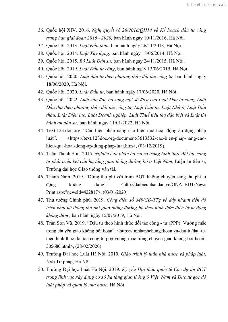 Luận án tiến sĩ luật học Hợp đồng xây dựng - kinh doanh - chuyển giao trong các dự án về giao thông đường bộ theo pháp luật Việt Nam hiện nay - 14 Trang 162