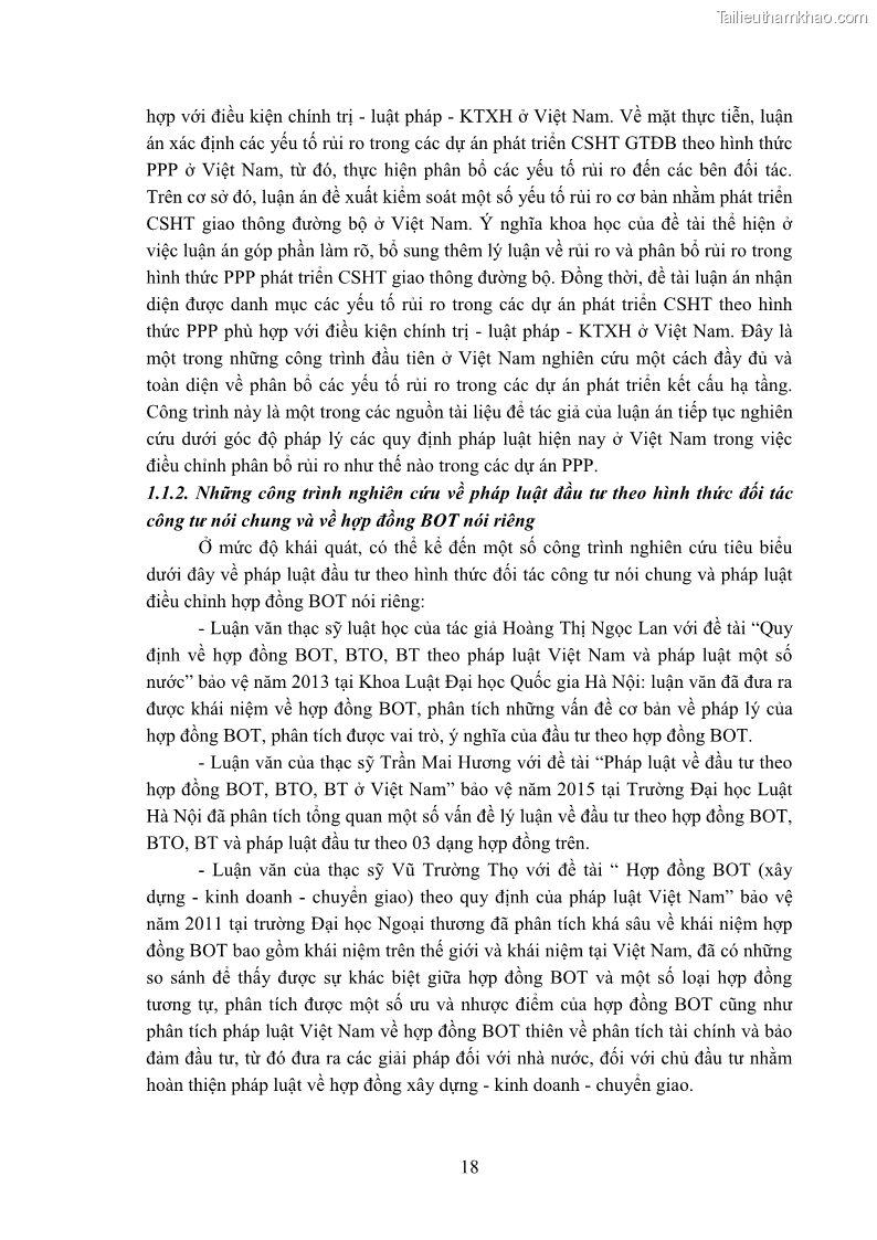 Luận án tiến sĩ luật học Hợp đồng xây dựng - kinh doanh - chuyển giao trong các dự án về giao thông đường bộ theo pháp luật Việt Nam hiện nay - 2 Trang 24