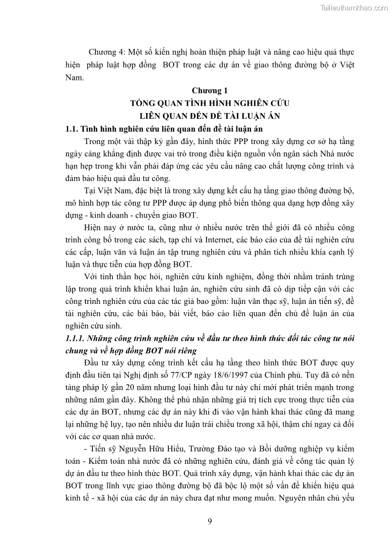 Luận án tiến sĩ luật học Hợp đồng xây dựng - kinh doanh - chuyển giao trong các dự án về giao thông đường bộ theo pháp luật Việt Nam hiện nay - 2 Trang 15