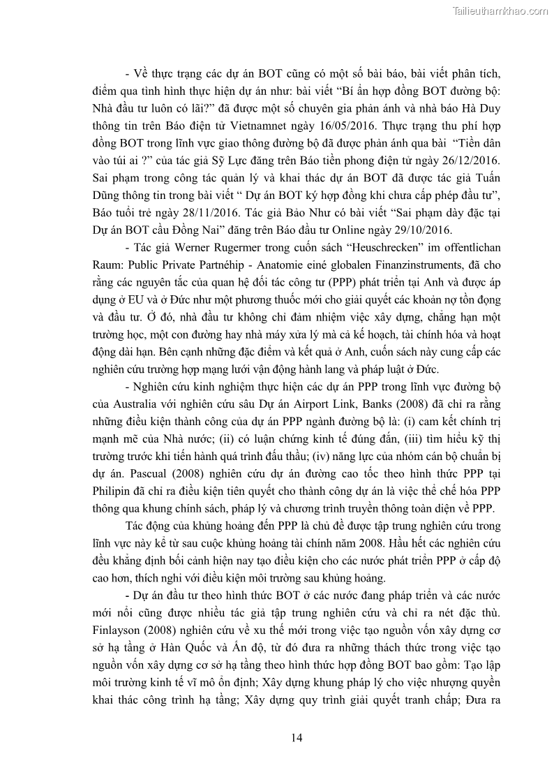Luận án tiến sĩ luật học Hợp đồng xây dựng - kinh doanh - chuyển giao trong các dự án về giao thông đường bộ theo pháp luật Việt Nam hiện nay - 2 Trang 20