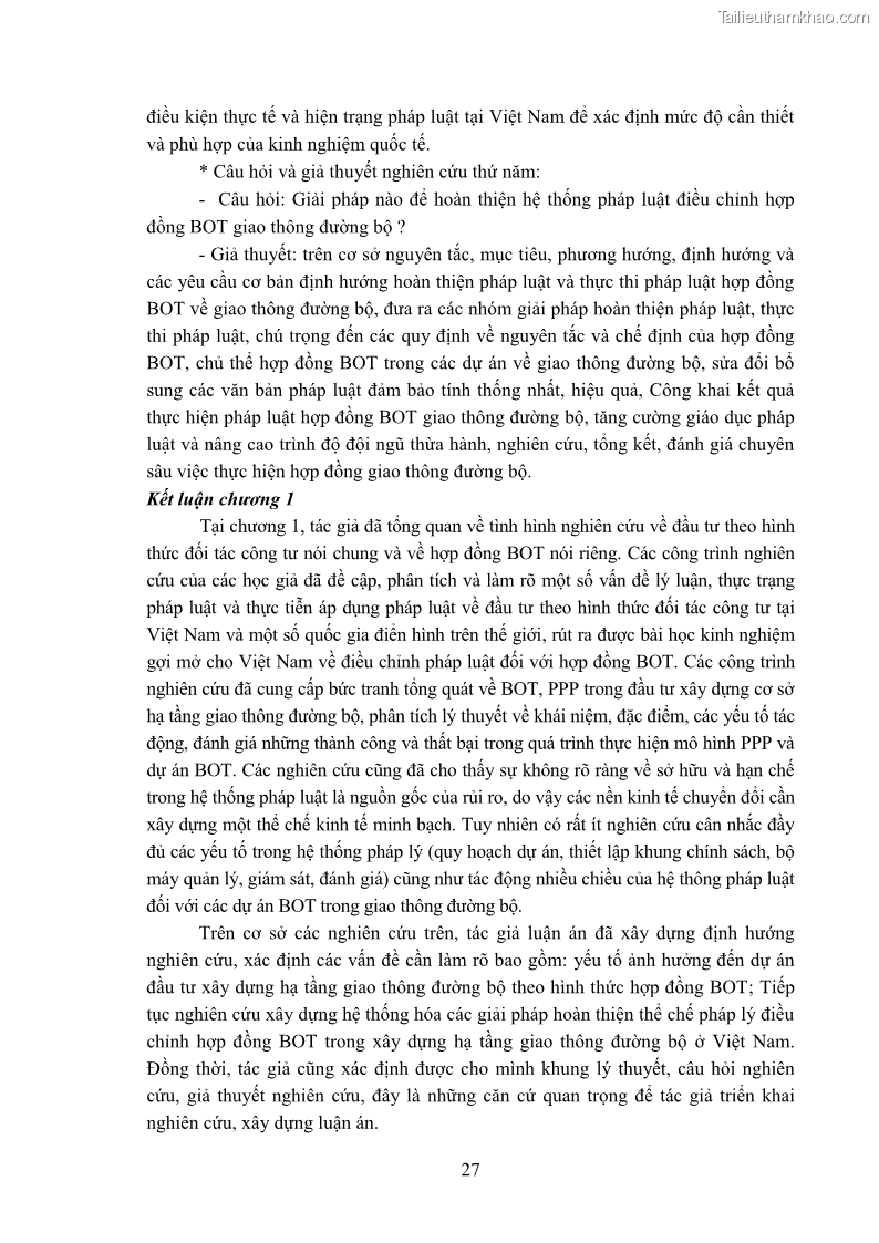 Luận án tiến sĩ luật học Hợp đồng xây dựng - kinh doanh - chuyển giao trong các dự án về giao thông đường bộ theo pháp luật Việt Nam hiện nay - 3 Trang 33