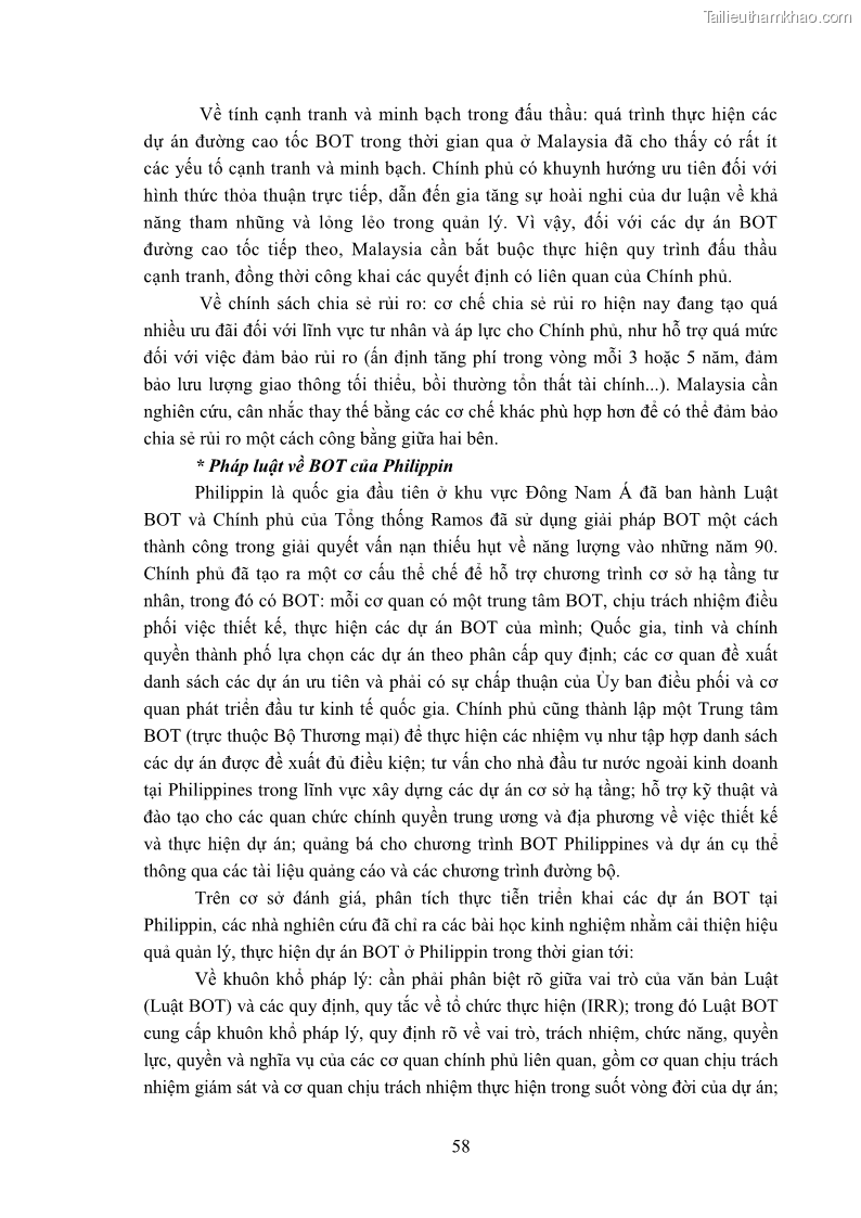 Luận án tiến sĩ luật học Hợp đồng xây dựng - kinh doanh - chuyển giao trong các dự án về giao thông đường bộ theo pháp luật Việt Nam hiện nay - 6 Trang 64