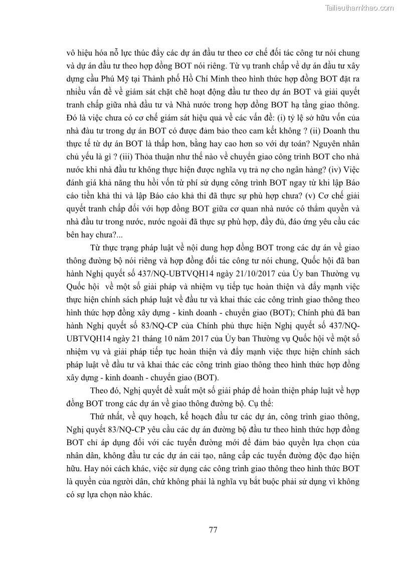 Luận án tiến sĩ luật học Hợp đồng xây dựng - kinh doanh - chuyển giao trong các dự án về giao thông đường bộ theo pháp luật Việt Nam hiện nay - 7 Trang 83