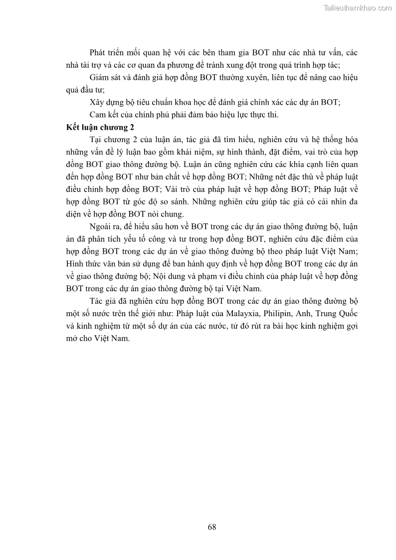 Luận án tiến sĩ luật học Hợp đồng xây dựng - kinh doanh - chuyển giao trong các dự án về giao thông đường bộ theo pháp luật Việt Nam hiện nay - 7 Trang 74