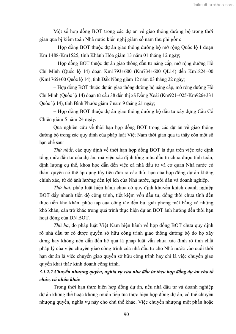 Luận án tiến sĩ luật học Hợp đồng xây dựng - kinh doanh - chuyển giao trong các dự án về giao thông đường bộ theo pháp luật Việt Nam hiện nay - 8 Trang 96