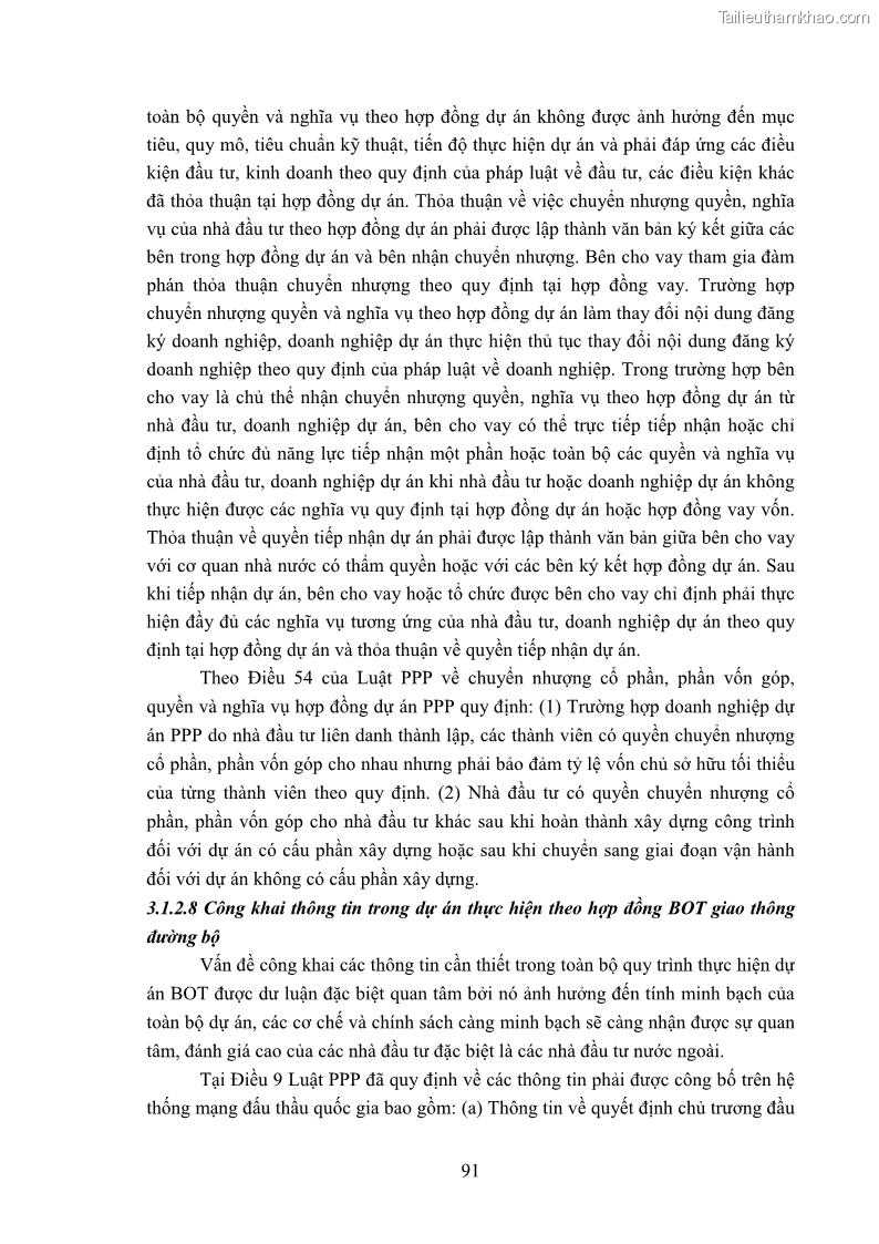 Luận án tiến sĩ luật học Hợp đồng xây dựng - kinh doanh - chuyển giao trong các dự án về giao thông đường bộ theo pháp luật Việt Nam hiện nay - 9 Trang 97